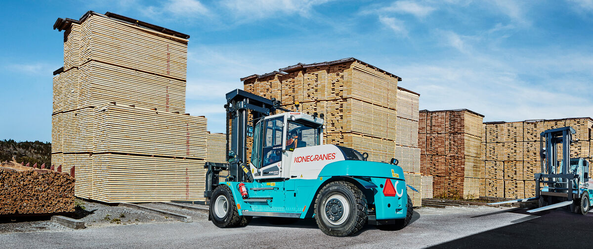 Electric forklift at a sawmill