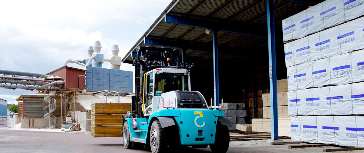 electric forklift in a sawmill